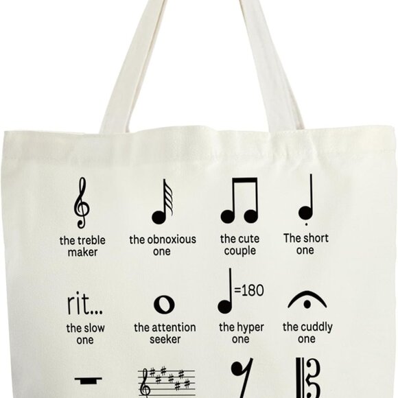 Music Tote Canvas Bag With Notes Teacher Appreciation Gift for Music Lovers - Picture 1 of 5